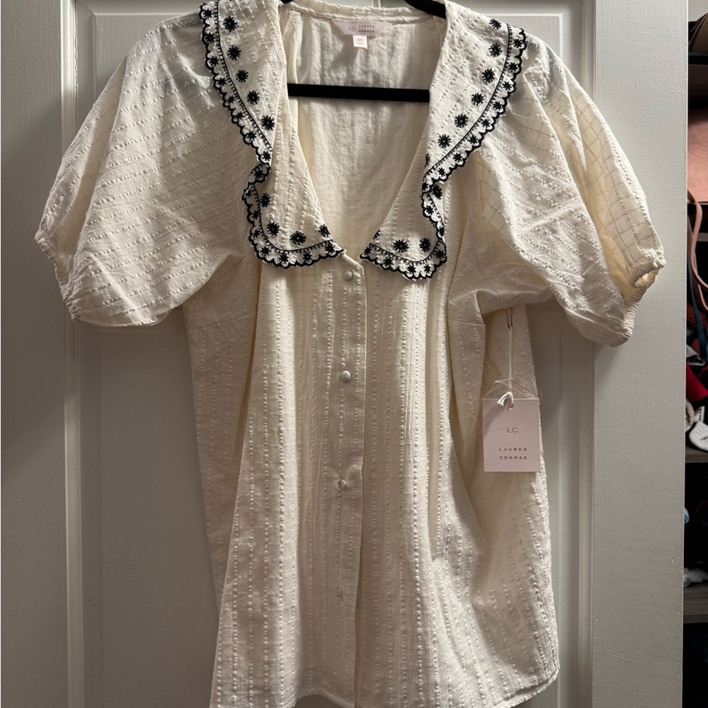 Lauren James White Puff Sleeve Blouse with Sailor Collar